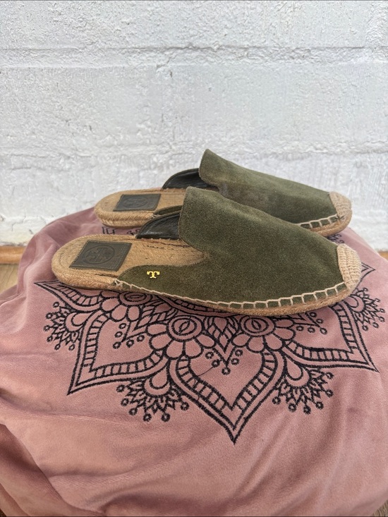 Tory Burch Shoes - Tory Burch Suede Espardrille Olive Green Slide Leather Mules sz 6